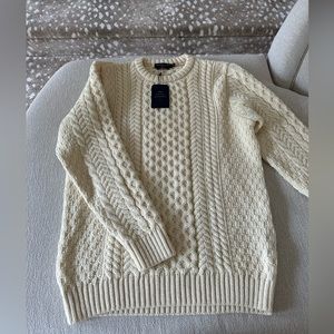 Paul James Ecru Cable Knit Wool Sweater